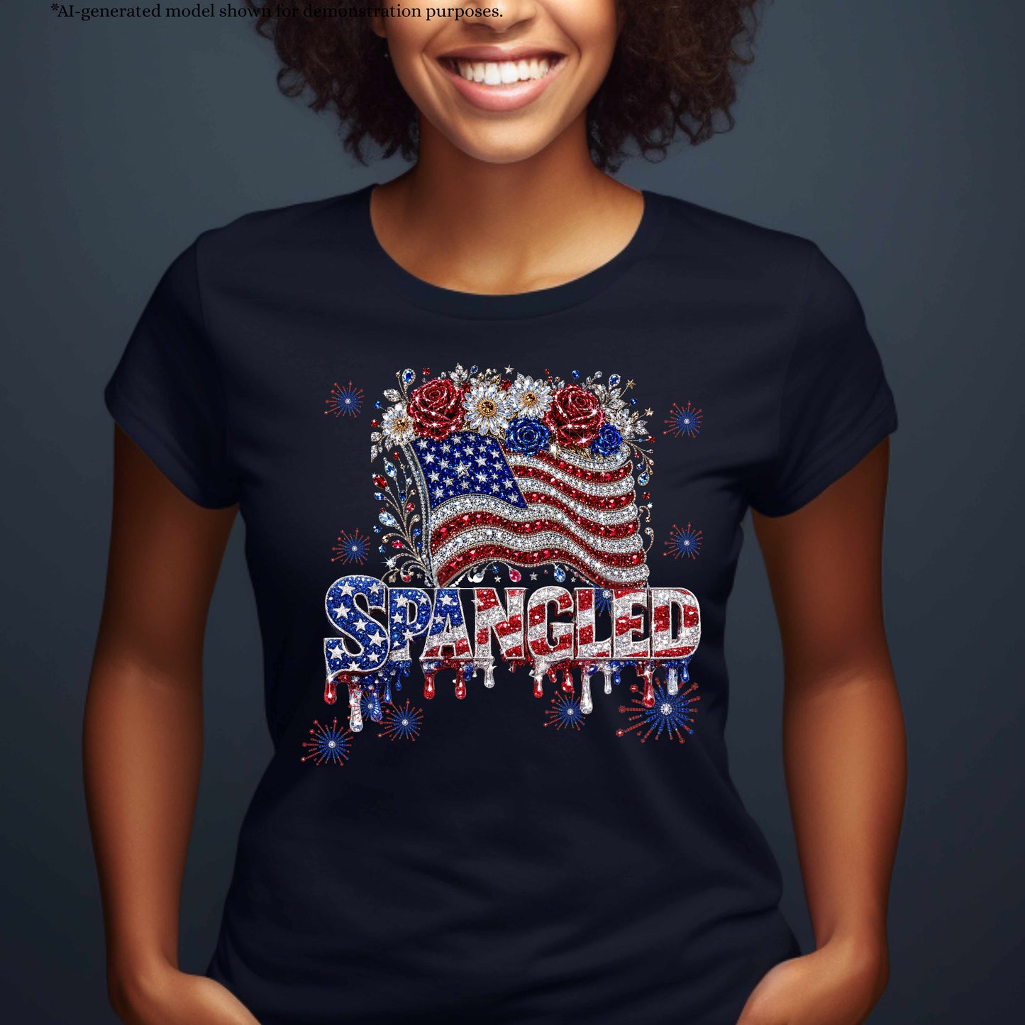 SPANGLED AMERICAN FLAG. T-Shirt