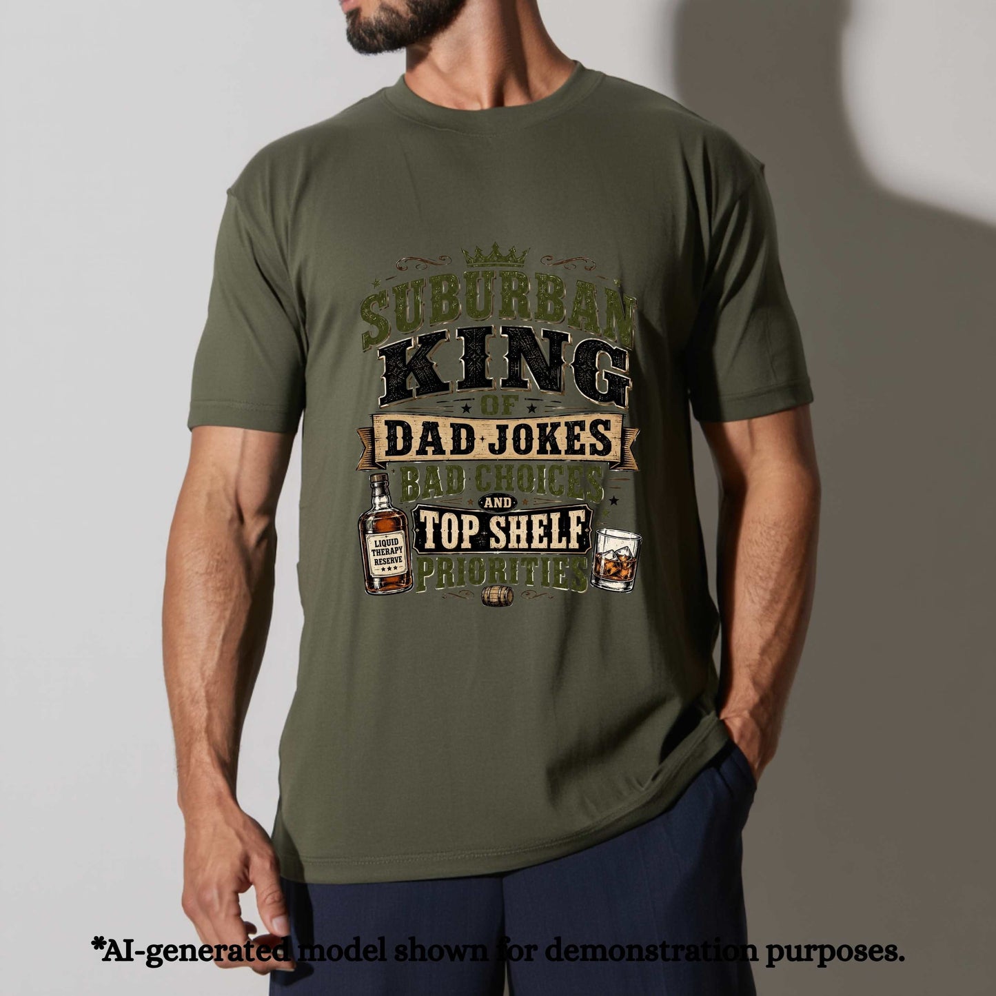 SUBURBAN KING OF DAD JOKES AND TOP SHELF PRIORITIES.T-Shirt