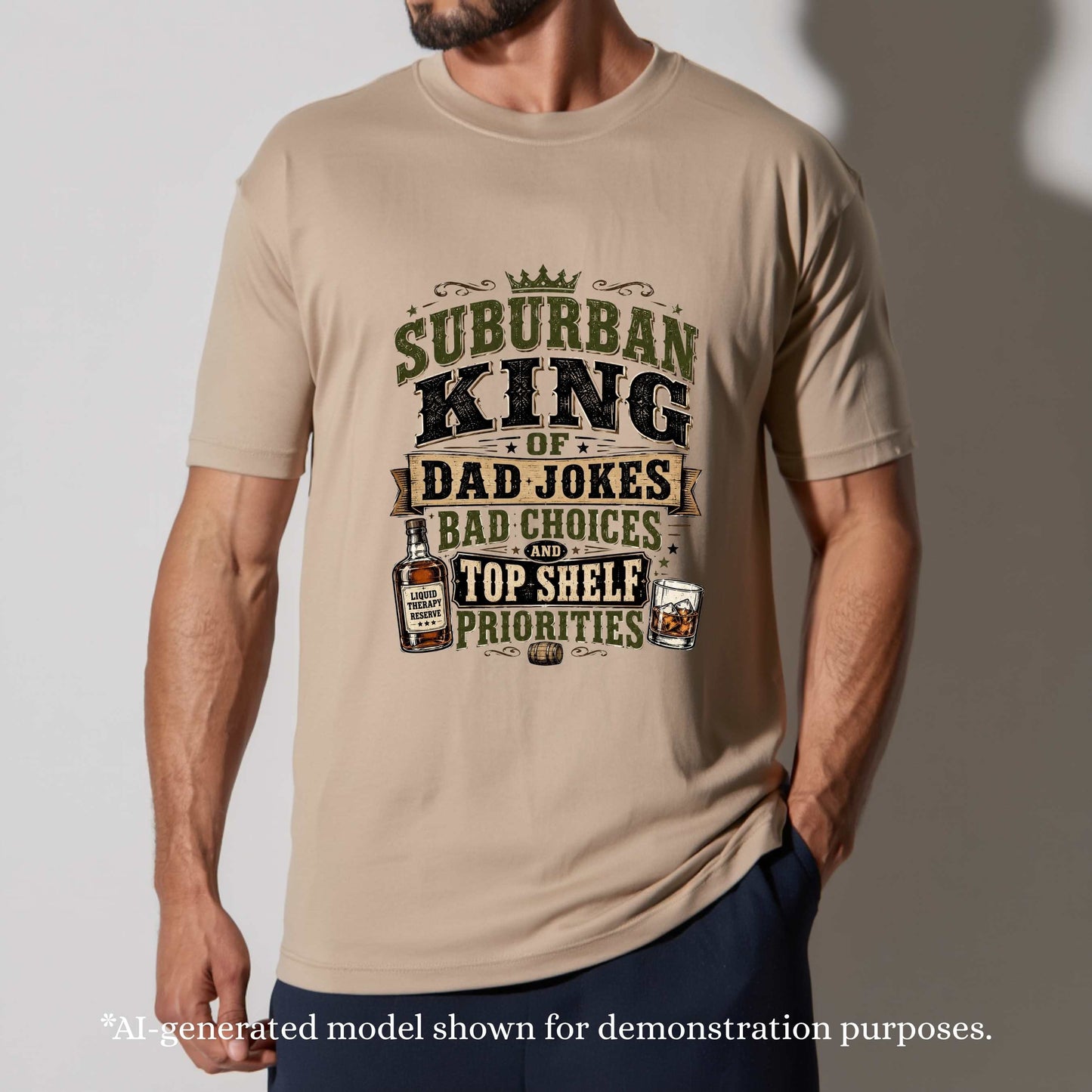 SUBURBAN KING OF DAD JOKES AND TOP SHELF PRIORITIES.T-Shirt