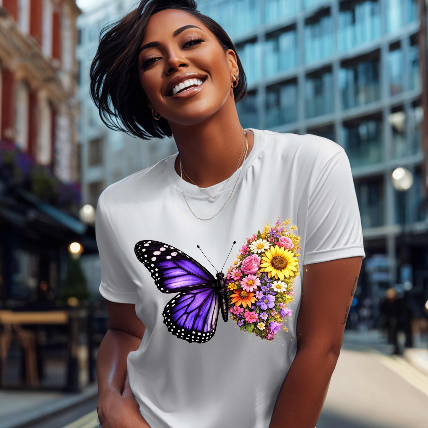TWO TONE FLOWER BUTTERFLY. T-Shirt