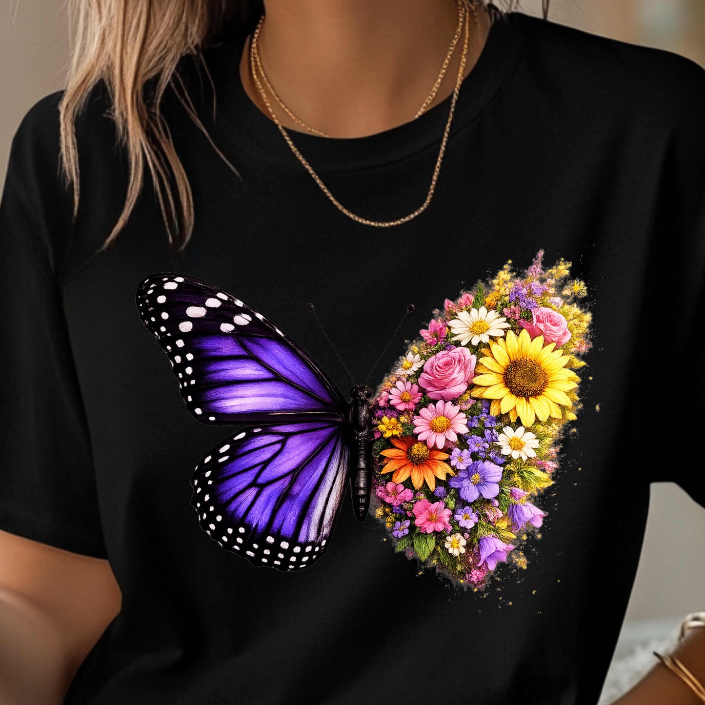 TWO TONE FLOWER BUTTERFLY. T-Shirt