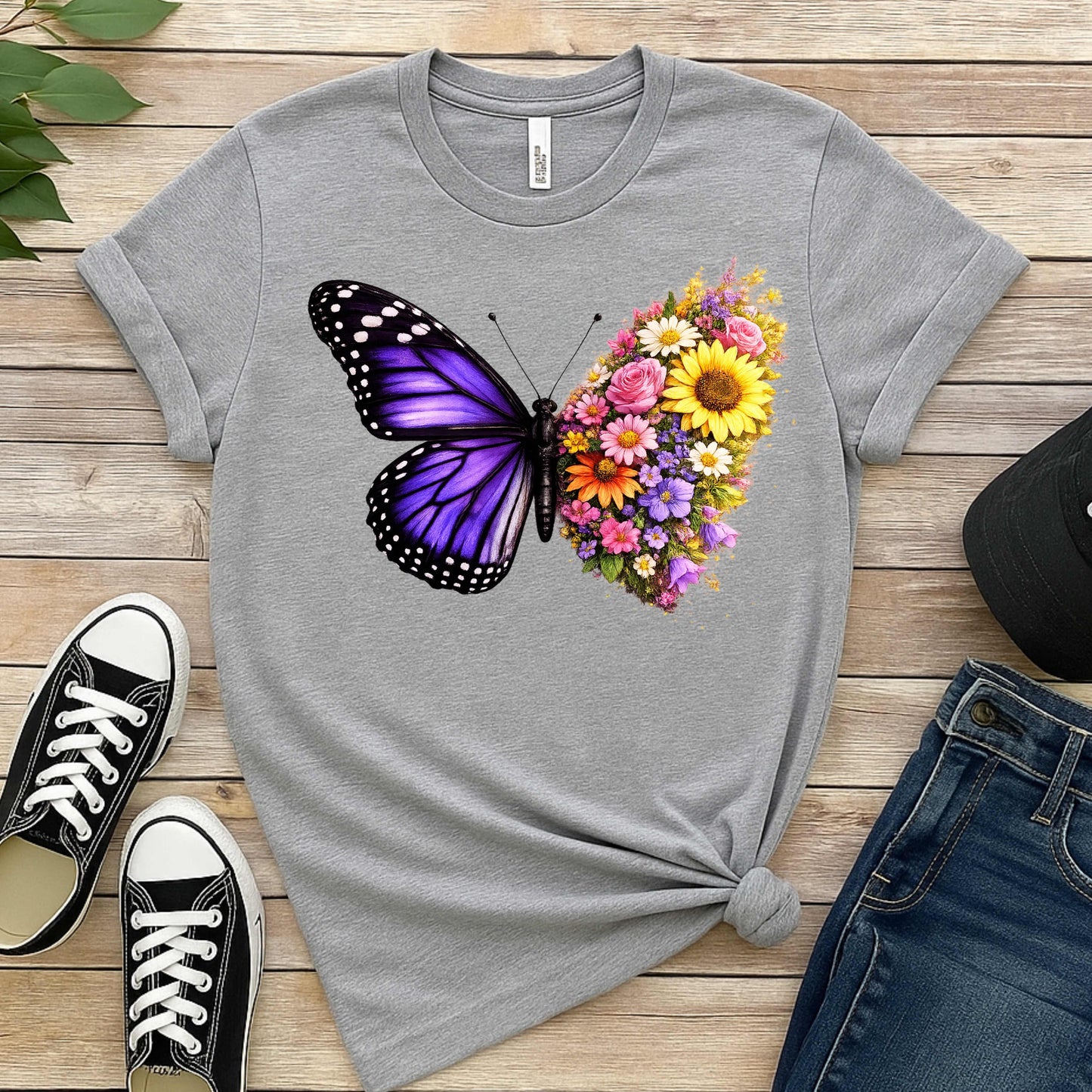 TWO TONE FLOWER BUTTERFLY. T-Shirt