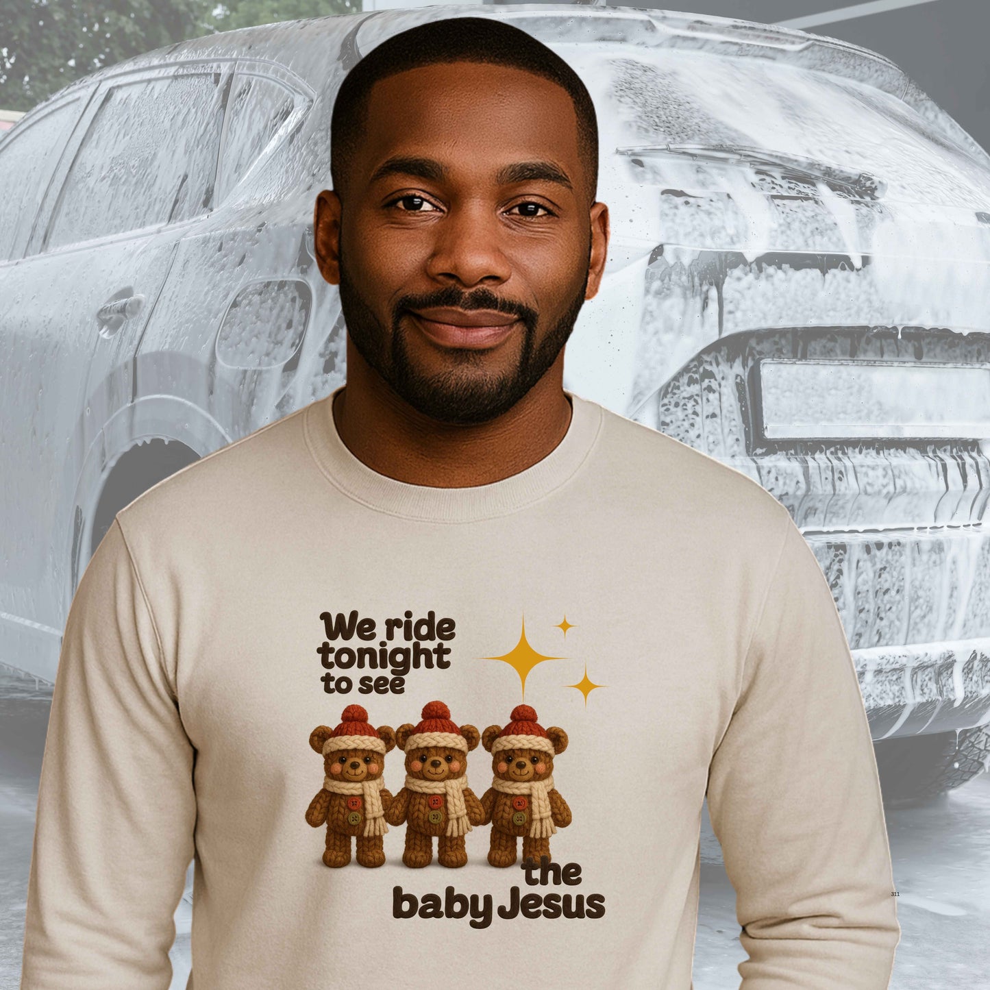 CROCHET  WE RIDE TONIGHT TO SEE THE BABY JESUS THREE BEARS  Pullover Hoodie