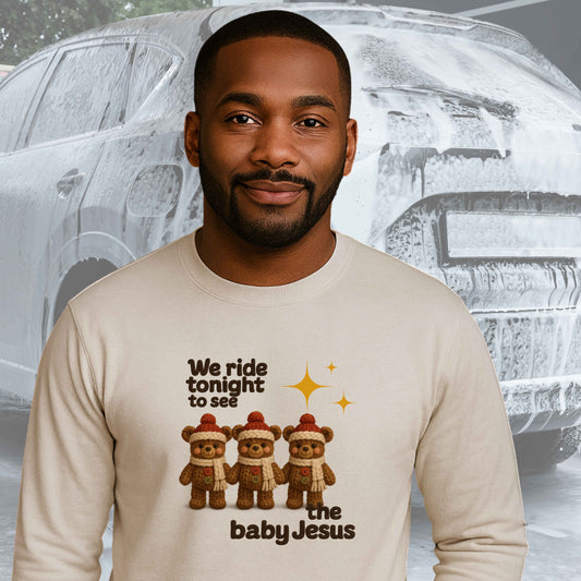 CROCHET  WE RIDE TONIGHT TO SEE THE BABY JESUS THREE BEARS  Pullover Hoodie