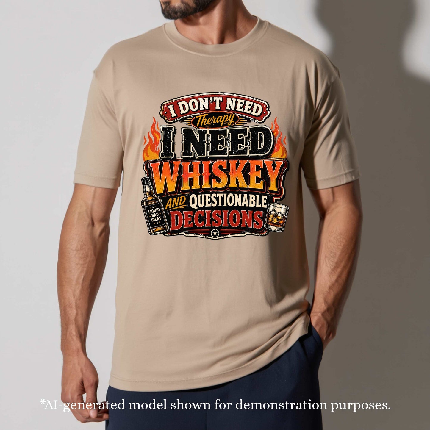 I DON'T NEED  THERAPY I NEED WHISKEY AND QUESTIONABLE DECISIONS. T-Shirt