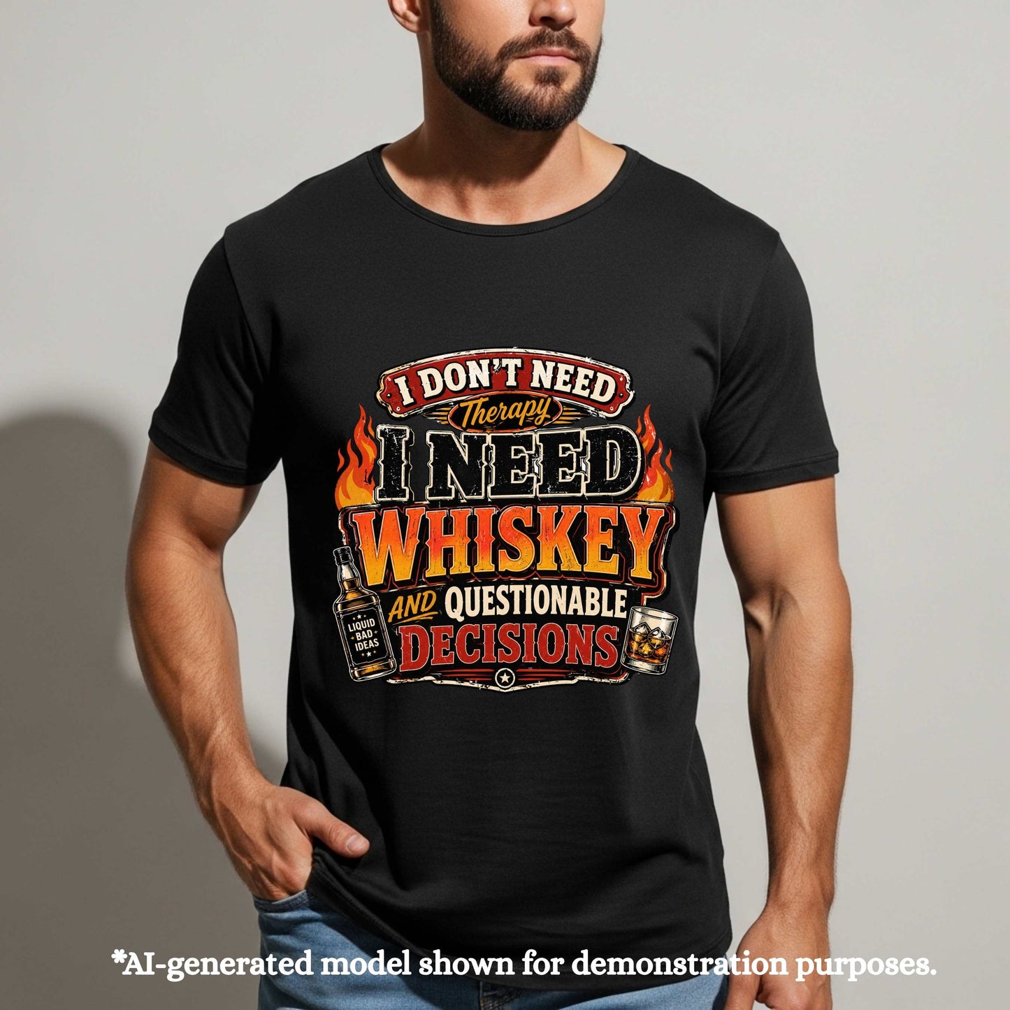 I DON'T NEED  THERAPY I NEED WHISKEY AND QUESTIONABLE DECISIONS. T-Shirt