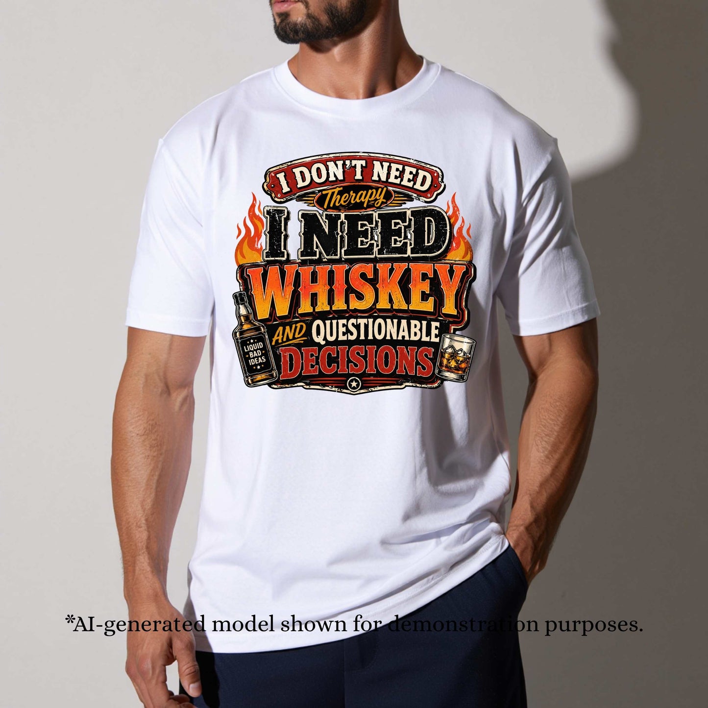 I DON'T NEED  THERAPY I NEED WHISKEY AND QUESTIONABLE DECISIONS. T-Shirt