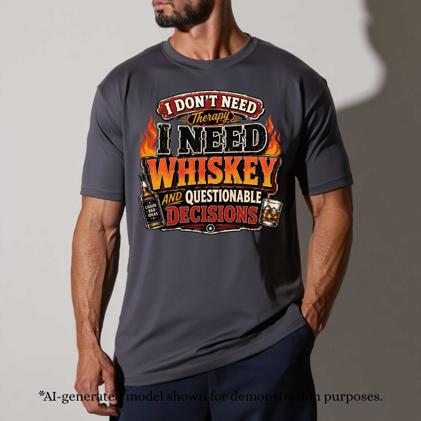I DON'T NEED  THERAPY I NEED WHISKEY AND QUESTIONABLE DECISIONS. T-Shirt