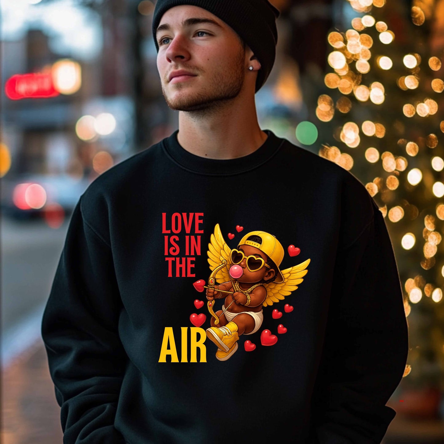 YELLOW CUPID lOVE IS IN THE AIR  VALENTINES DAY BABY Crewneck Pullover Sweatshirt