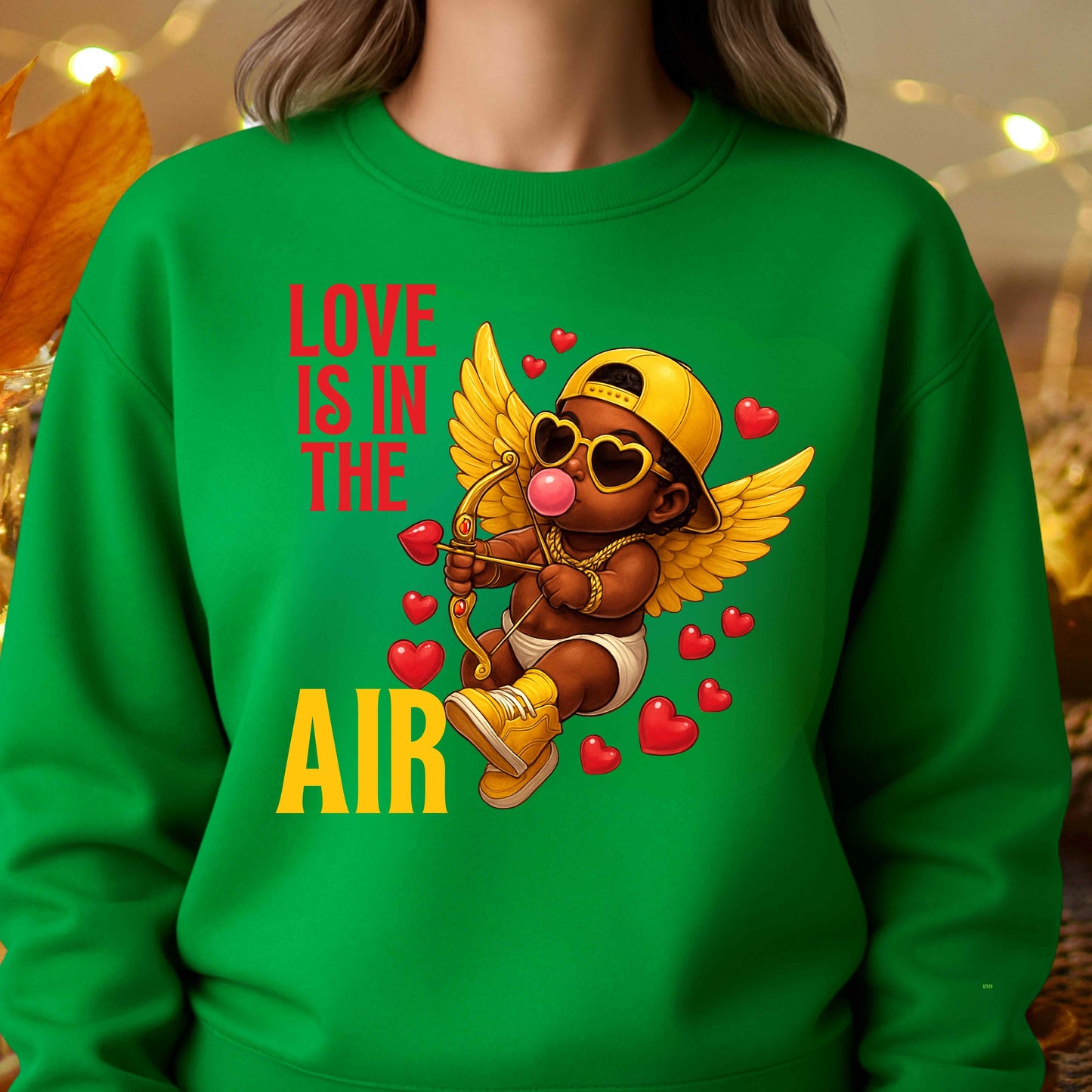 YELLOW CUPID lOVE IS IN THE AIR  VALENTINES DAY BABY Crewneck Pullover Sweatshirt
