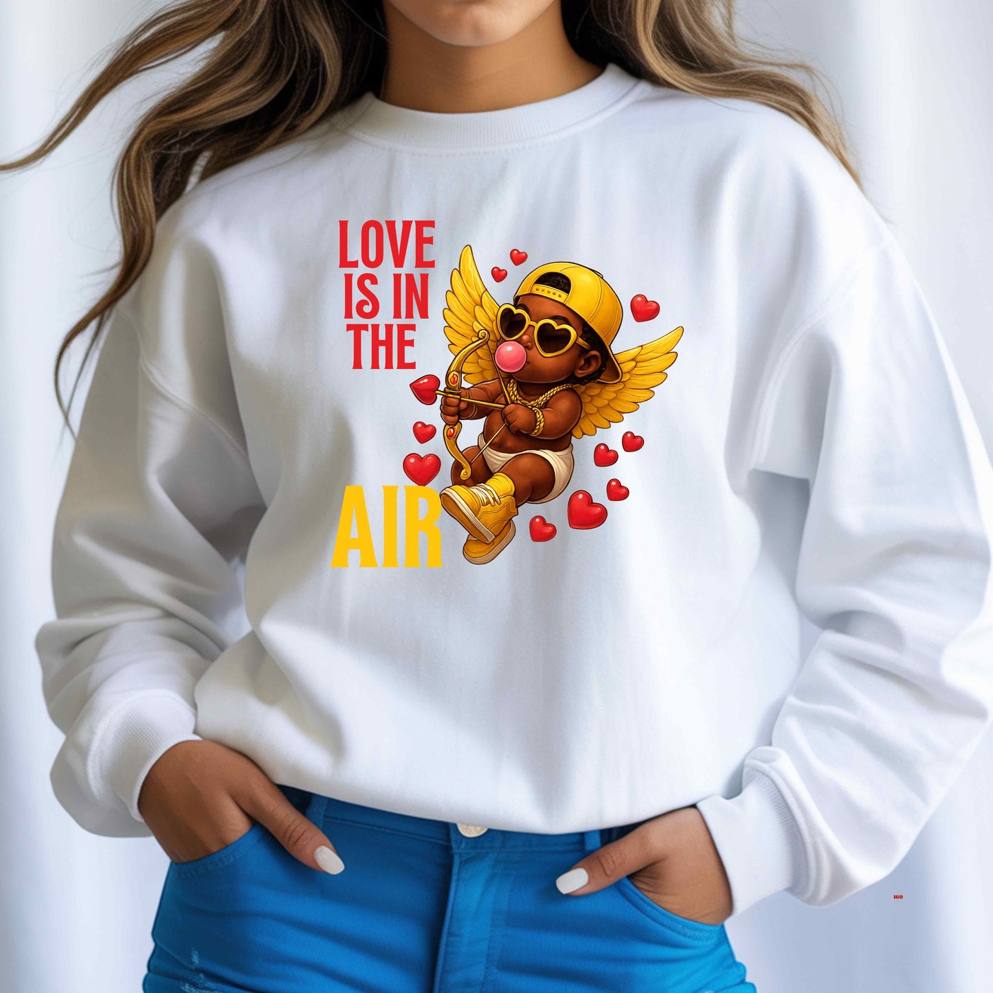 YELLOW CUPID lOVE IS IN THE AIR  VALENTINES DAY BABY Crewneck Pullover Sweatshirt