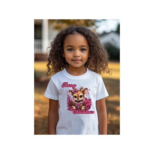 BABY DEER READING  CHRISTMAS   Youth 5.3 oz 100% Cotton T-Shirt