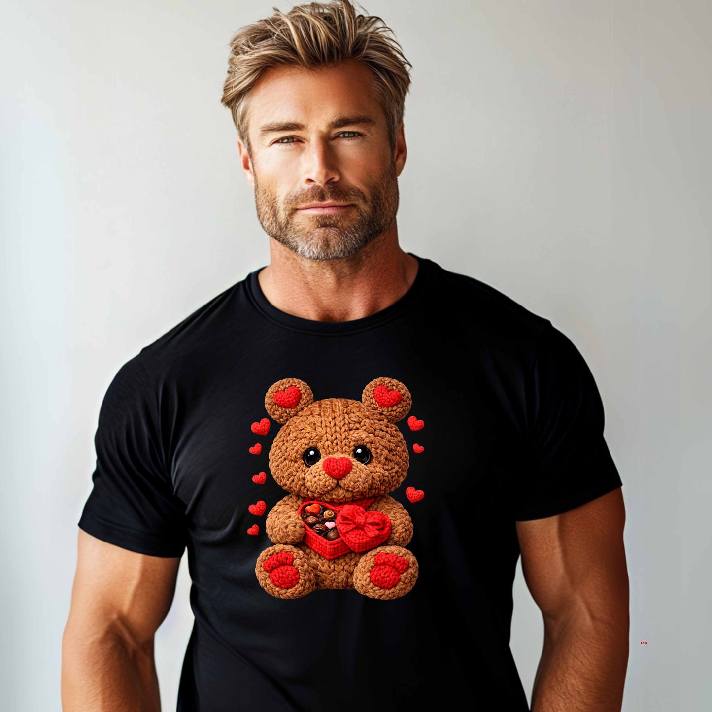 brown faux crochet teddy bear with box of candy. T-Shirt