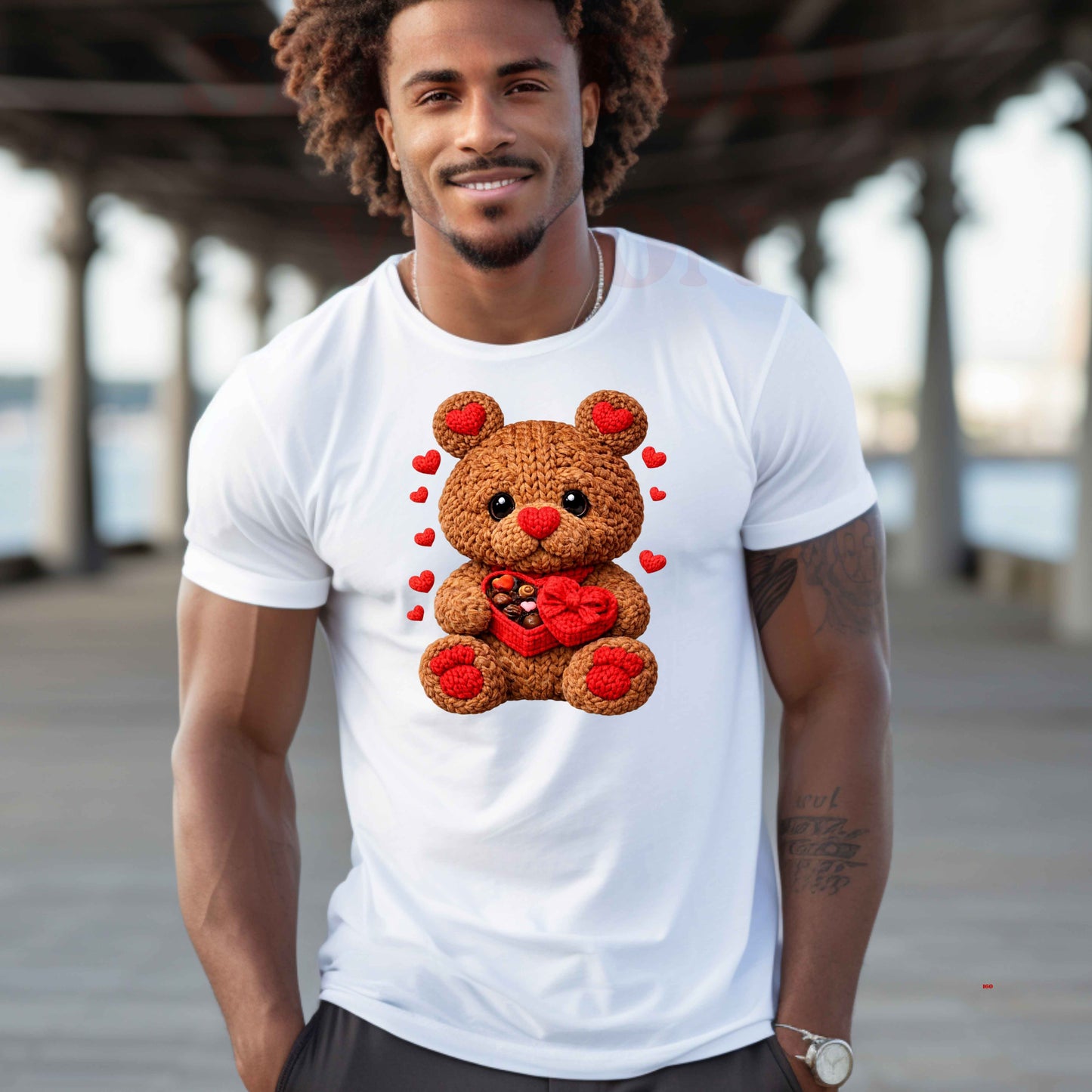 brown faux crochet teddy bear with box of candy. T-Shirt