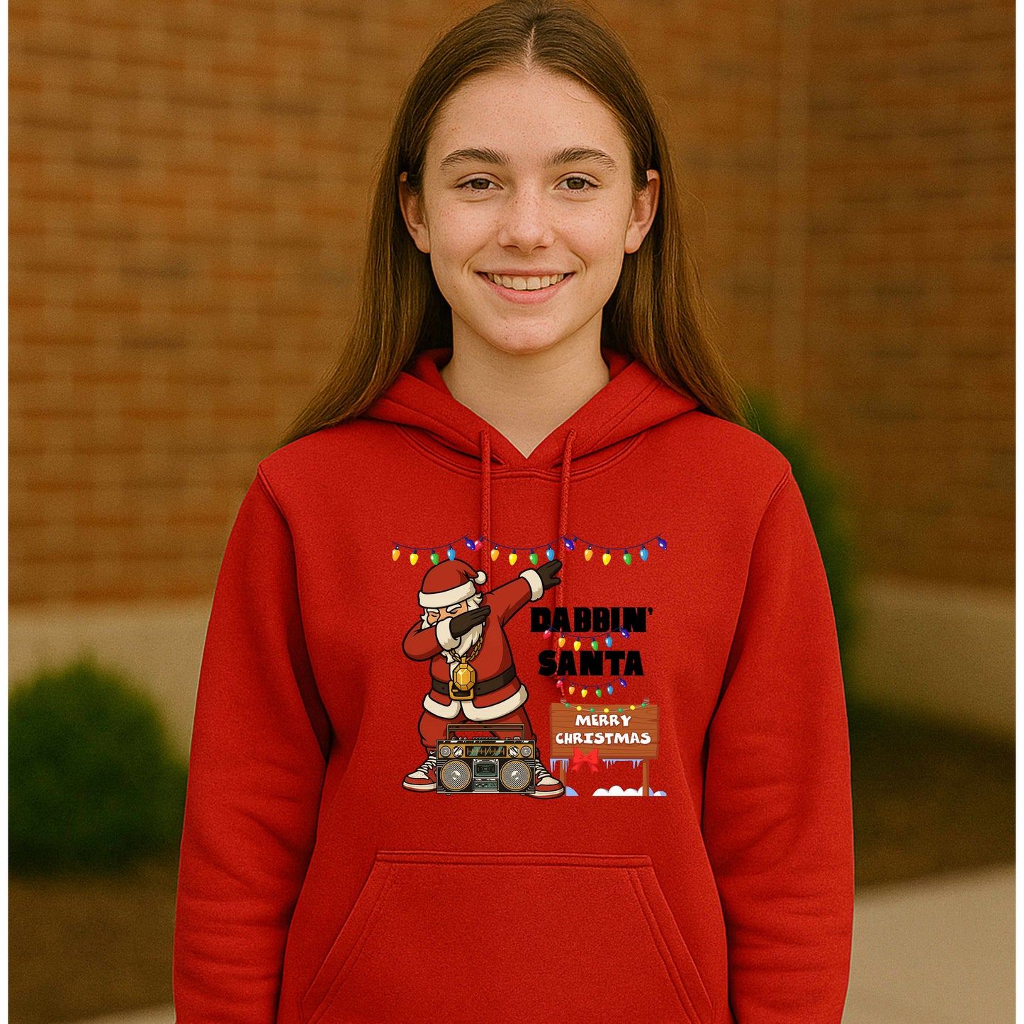 Caucasian dabbin Santa   Youth Pullover Hoodie