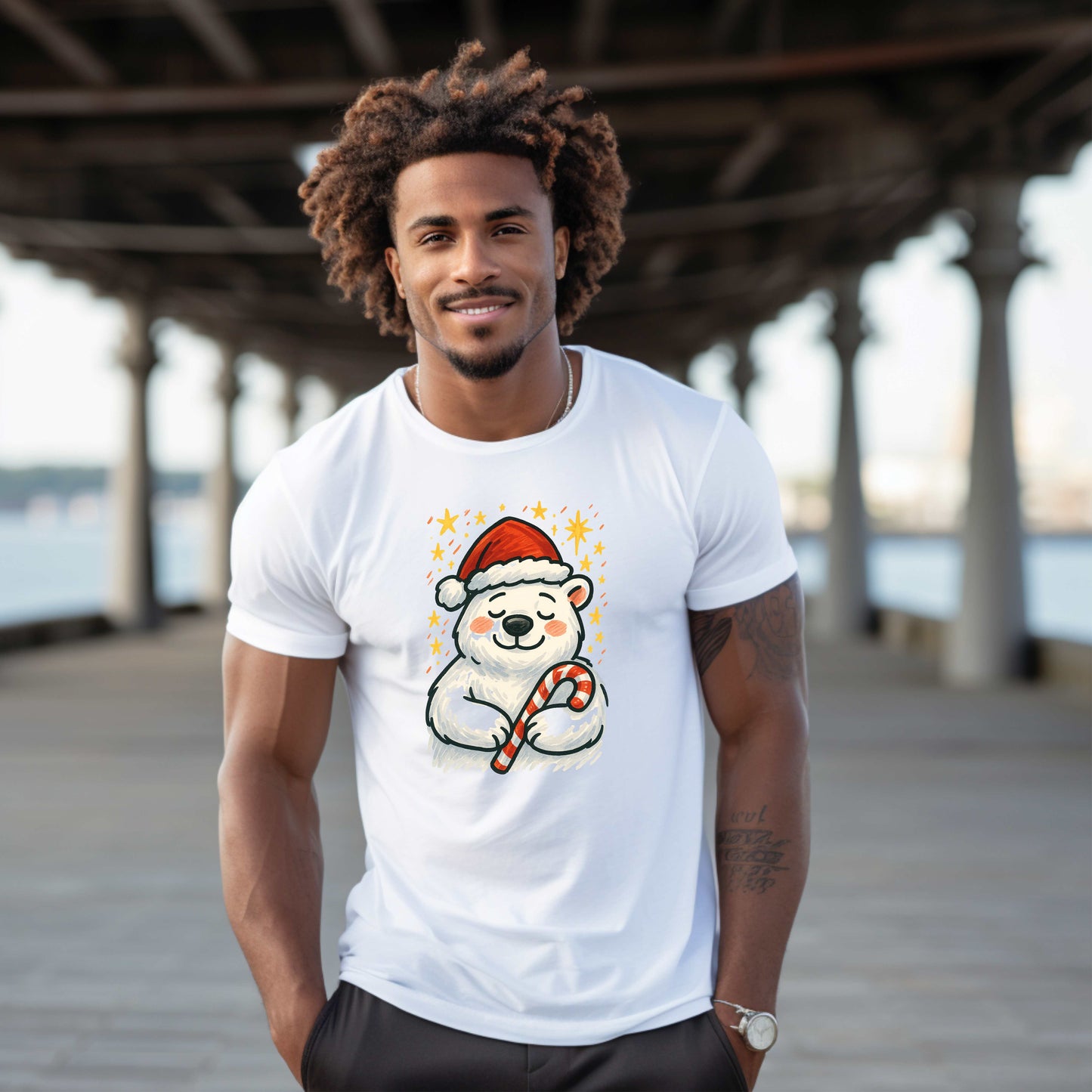 POLAR BEAR WITH CANDY CANE   Pullover Hoodie