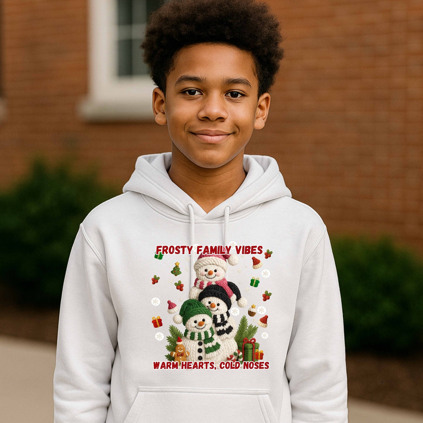 frosty family vibes   Youth Pullover Hoodie