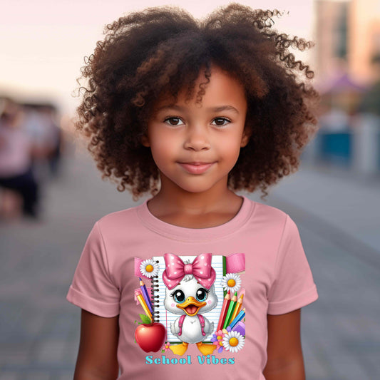 Girl duck with pink bow and school supplies  Funny shirt100% Cotton T-Shirt