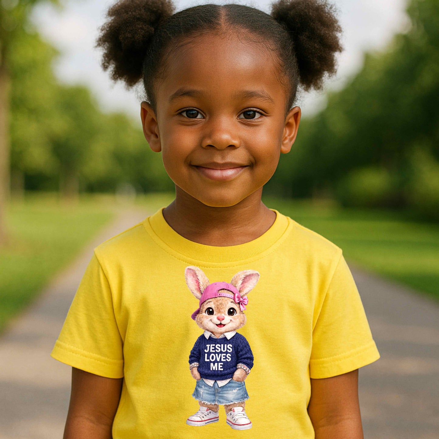 GURL BUNNY JESUS LOVES ME.   100% Cotton T-Shirt