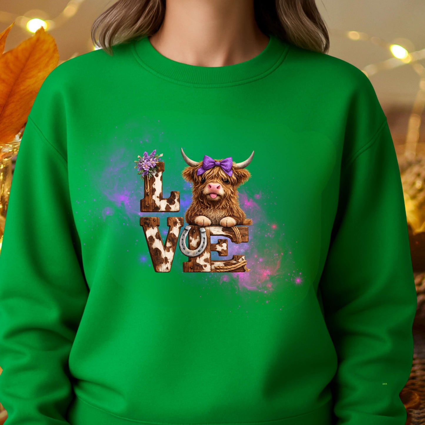 highland cow with love letters   Crewneck Pullover Sweatshirt