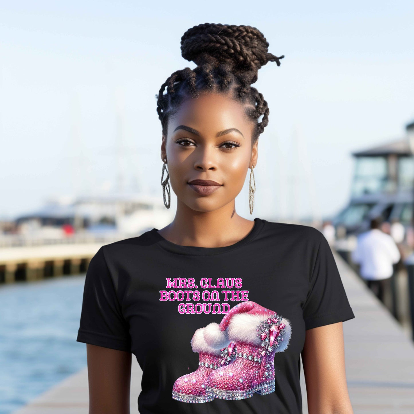Mrs. Claus, boots on the ground, pink,  Gildan 5.3 oz. T-Shirt