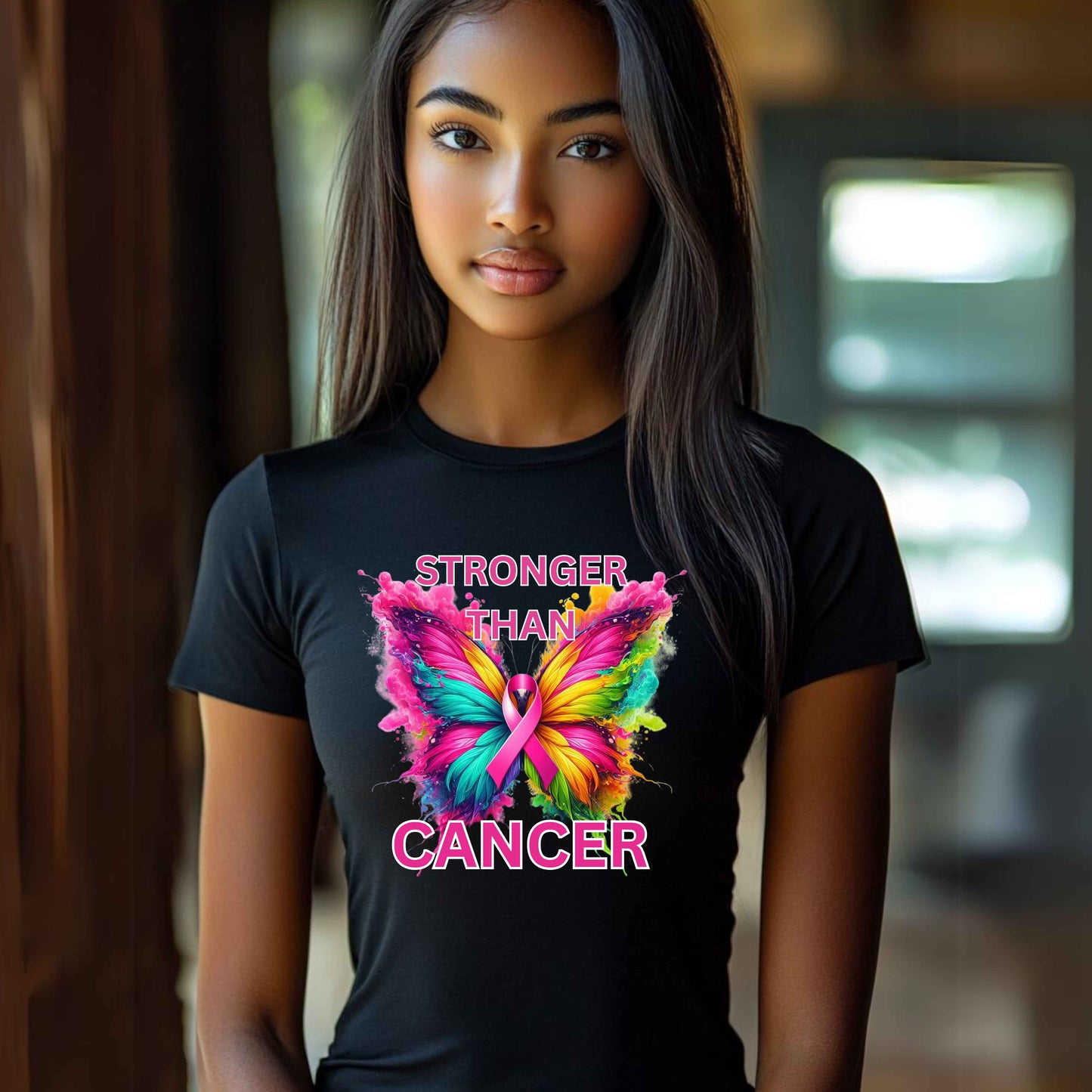 Stronger than cancer.  Breast cancer awareness.   T-Shirt