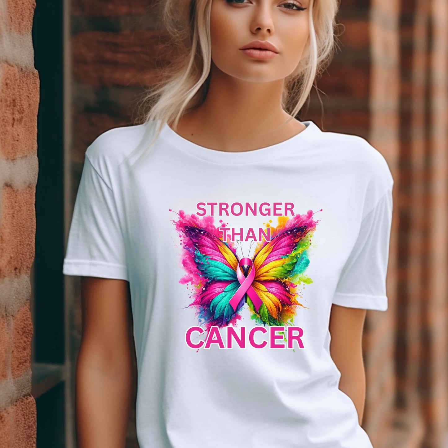 Stronger than cancer.  Breast cancer awareness.   T-Shirt