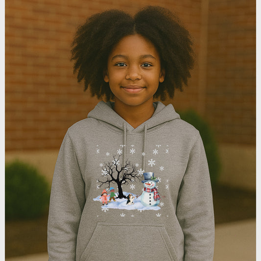 frosty, kids, dog and snow   Youth Pullover Hoodie