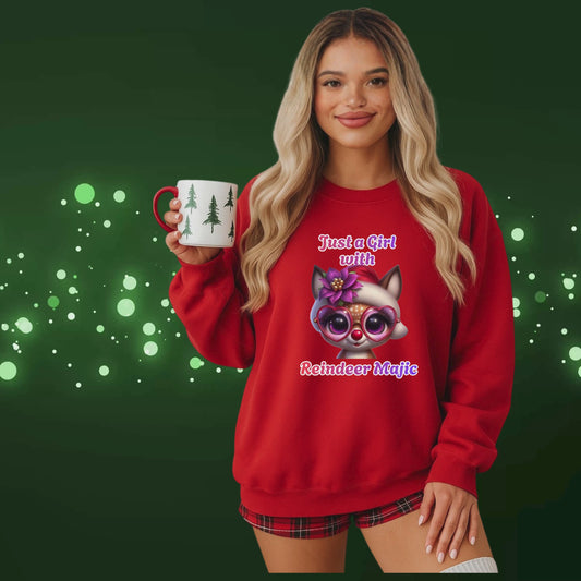 JUST A GORL WITH REINDEER MAJIC   Pullover Hoodie