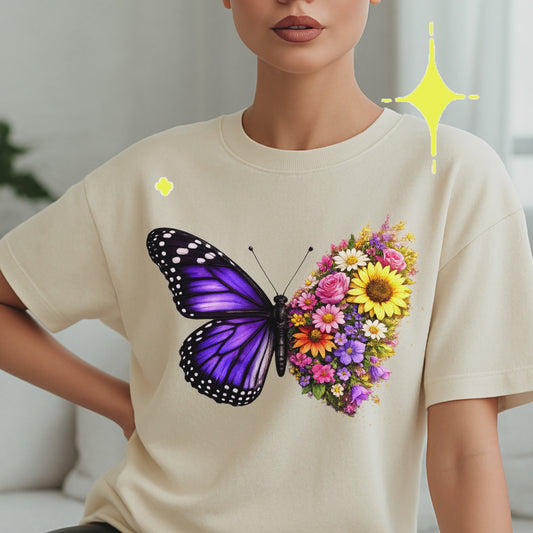 TWO TONE FLOWER BUTTERFLY. T-Shirt
