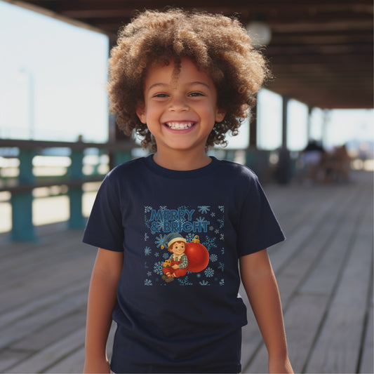 MERRY AND BRIGHT BOY WITH BALL   Youth LS T-Shirt