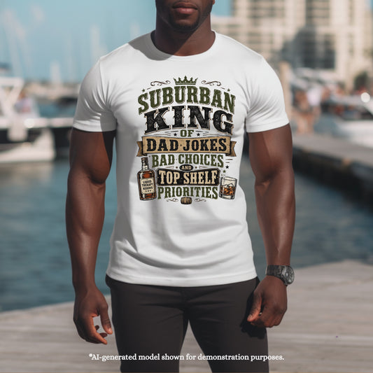 SUBURBAN KING OF DAD JOKES AND TOP SHELF PRIORITIES.T-Shirt