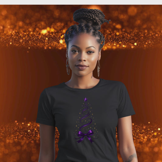PURPLE CHRISTMAS TREE WITH GOLD STARS T-Shirt