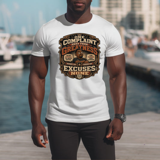 ONE COMPLAINT AWAY FROM GREATNESS, EXCUCES NONE. T-Shirt