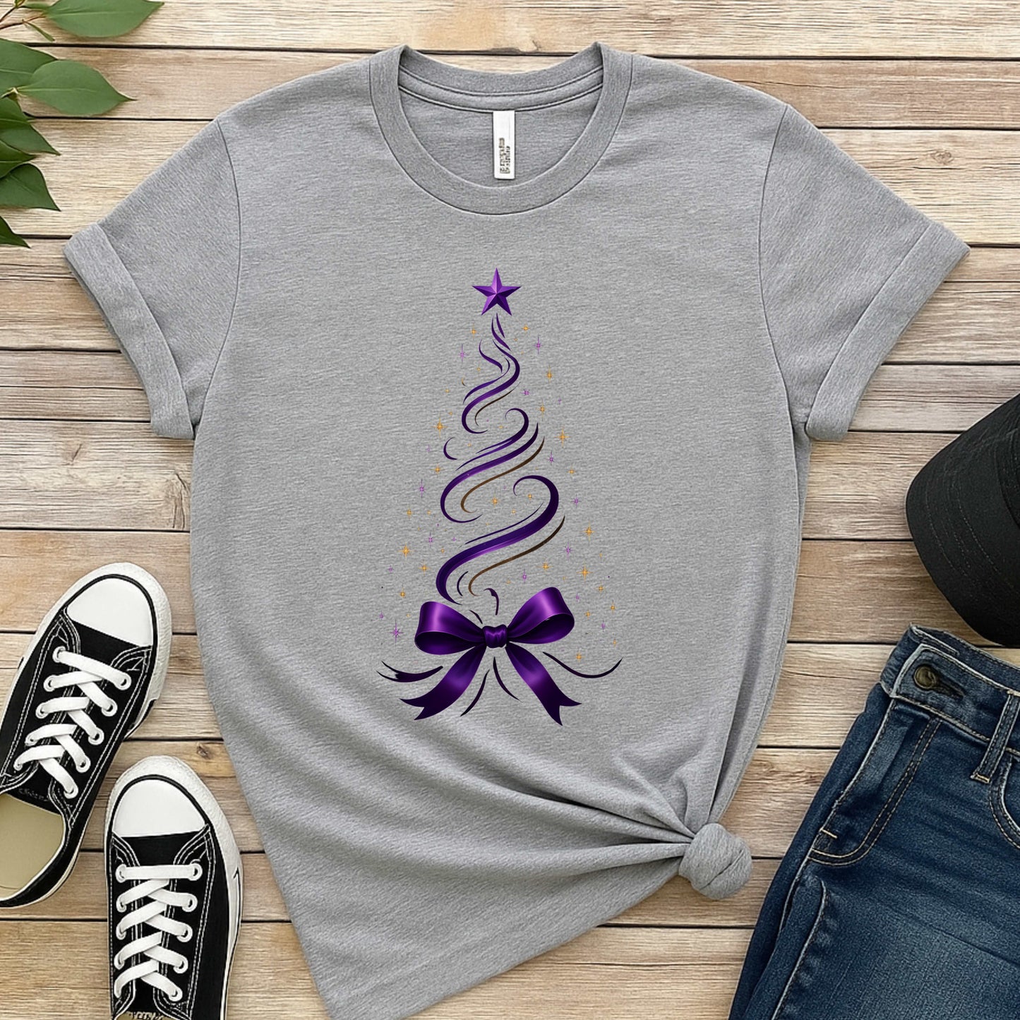 PURPLE CHRISTMAS TREE WITH GOLD STARS T-Shirt