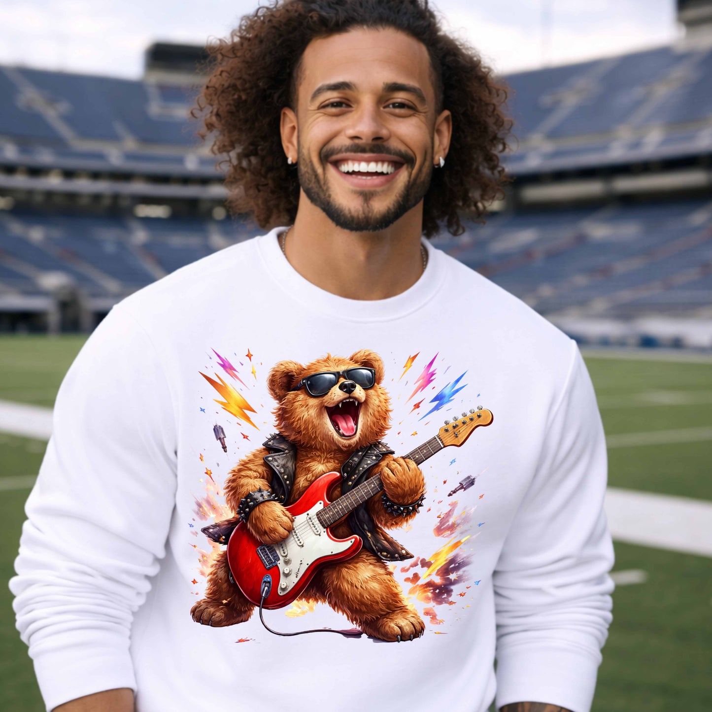 rock rolling bear  Crewneck Pullover Sweatshirt