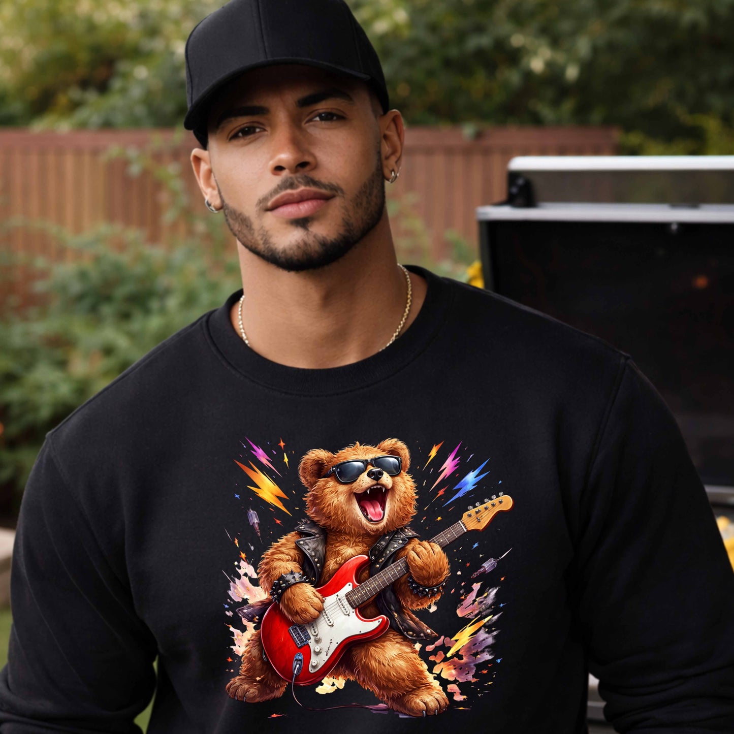 rock rolling bear  Crewneck Pullover Sweatshirt