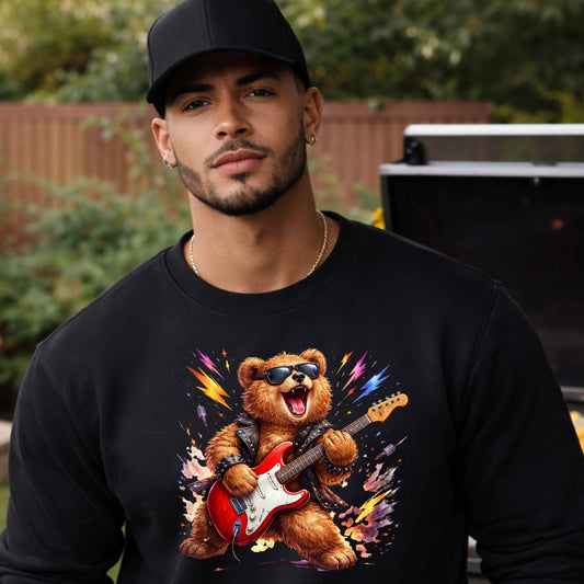rock rolling bear  Crewneck Pullover Sweatshirt