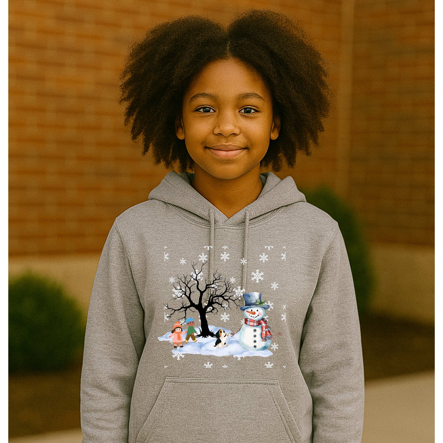 frosty, kids, dog and snow   Youth Pullover Hoodie