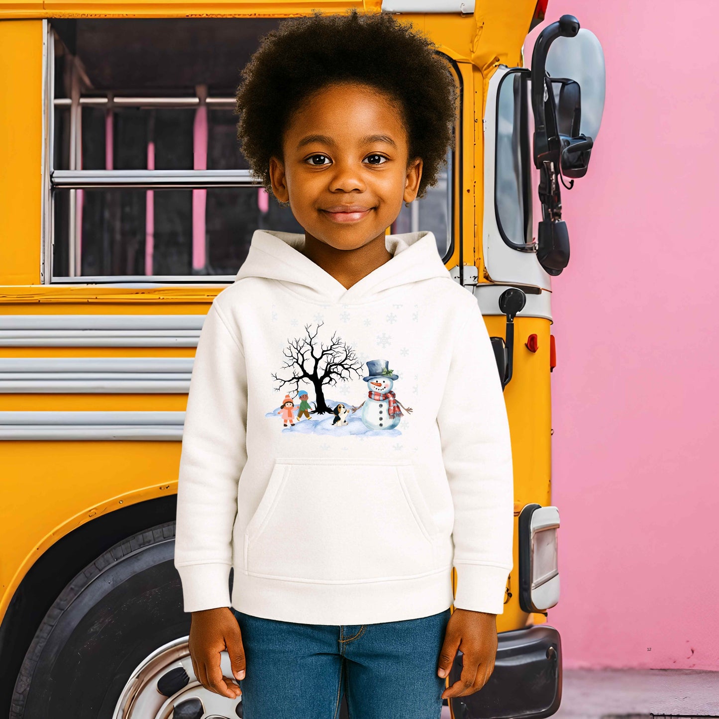 frosty, kids, dog and snow   Youth Pullover Hoodie