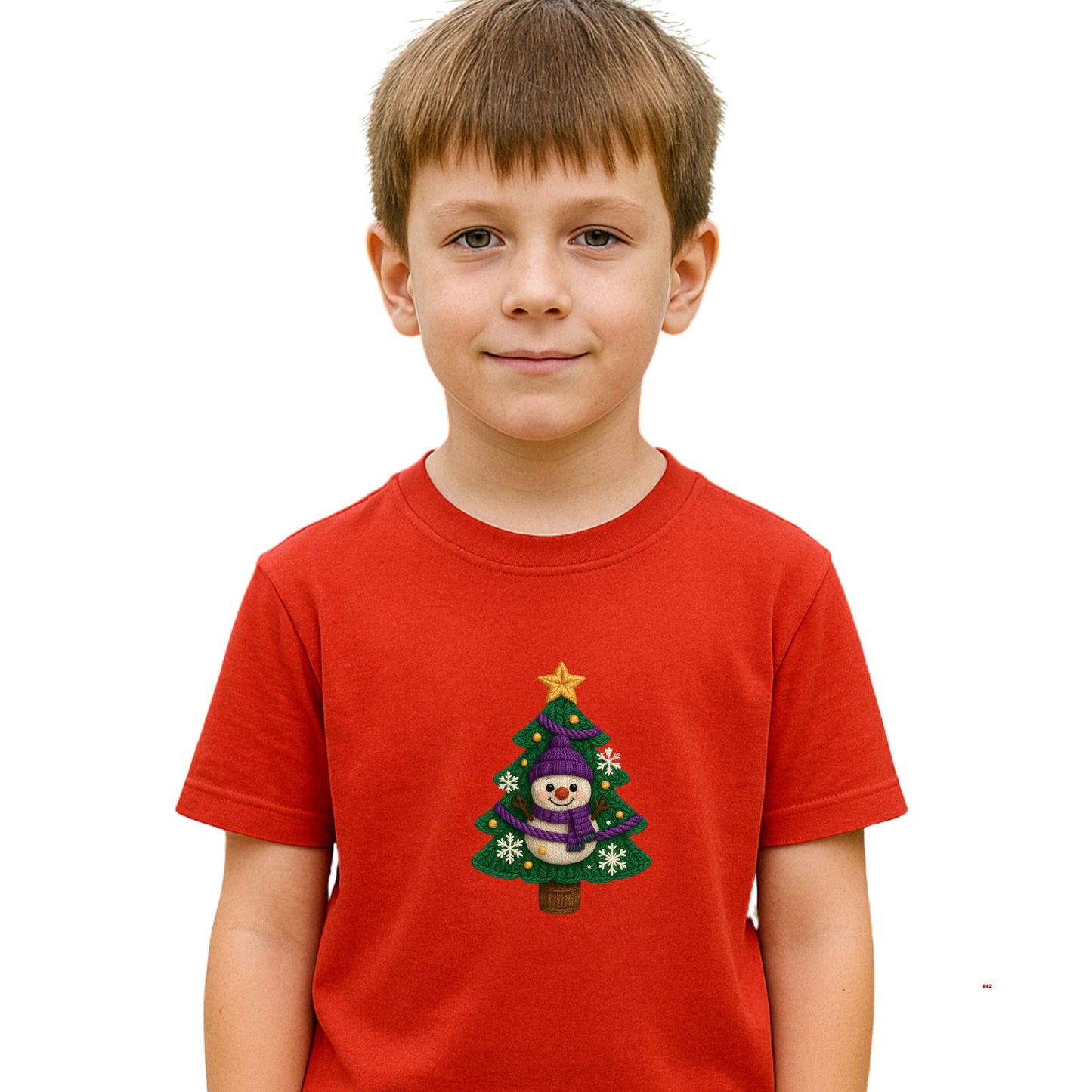 snowman on tree   Youth 100% Cotton T-Shirt