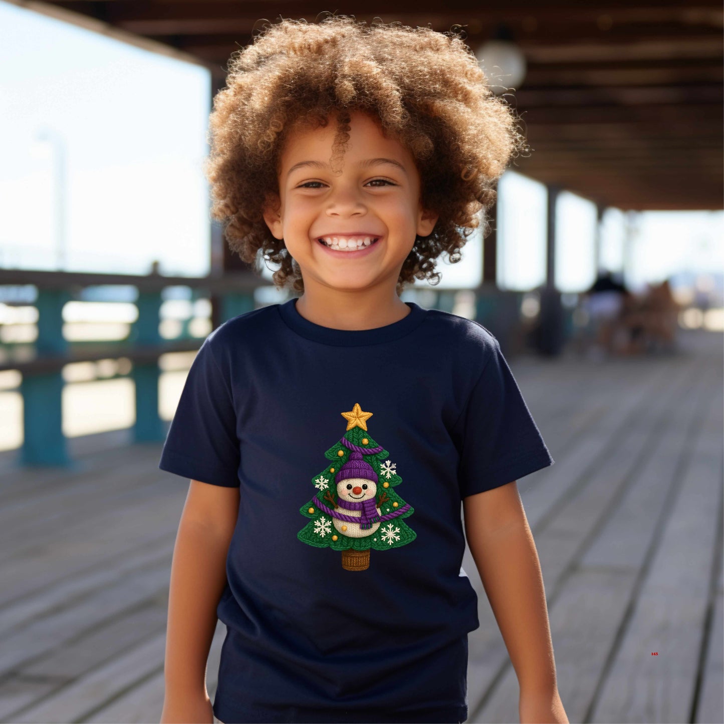 snowman on tree   Youth 100% Cotton T-Shirt