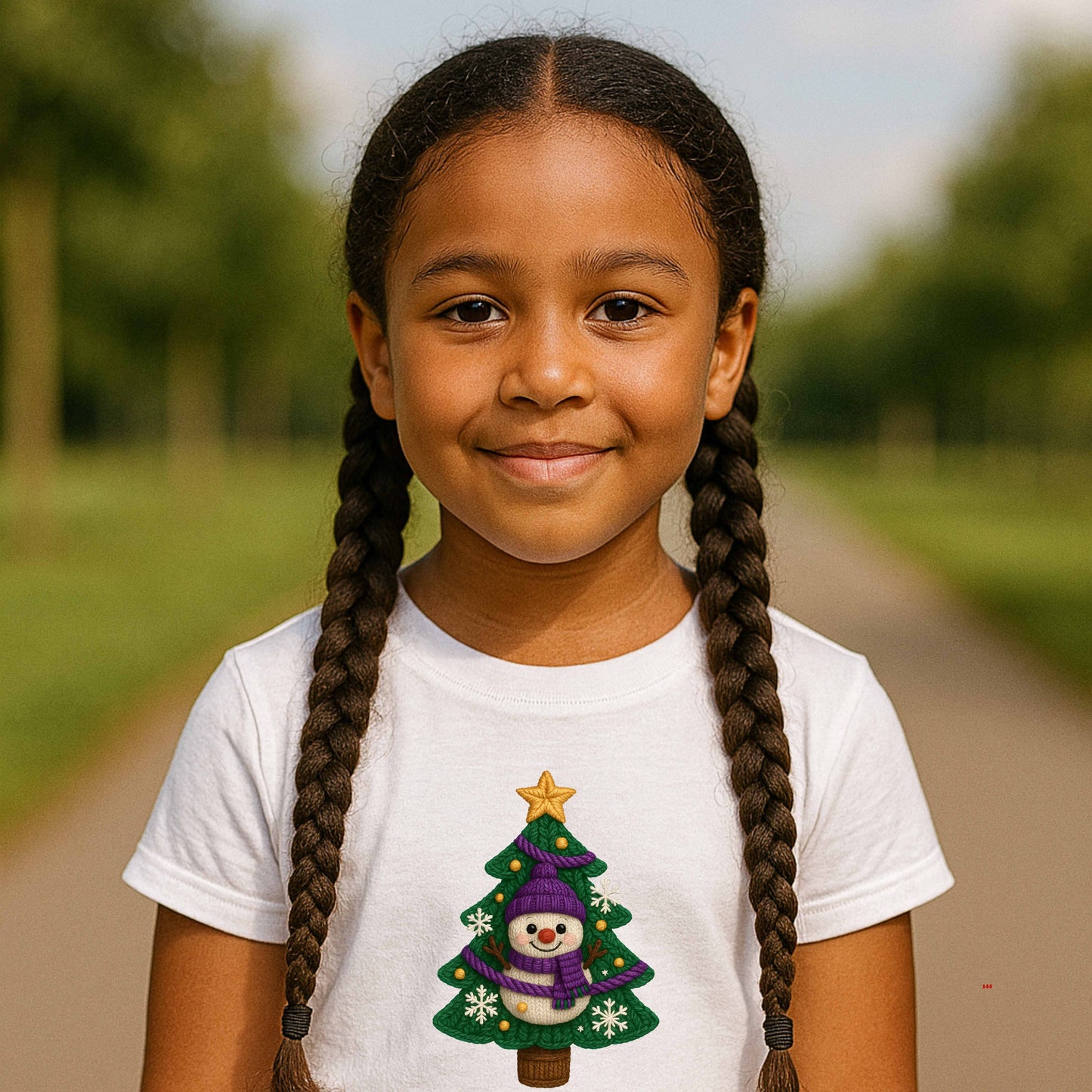 snowman on tree   Youth 100% Cotton T-Shirt