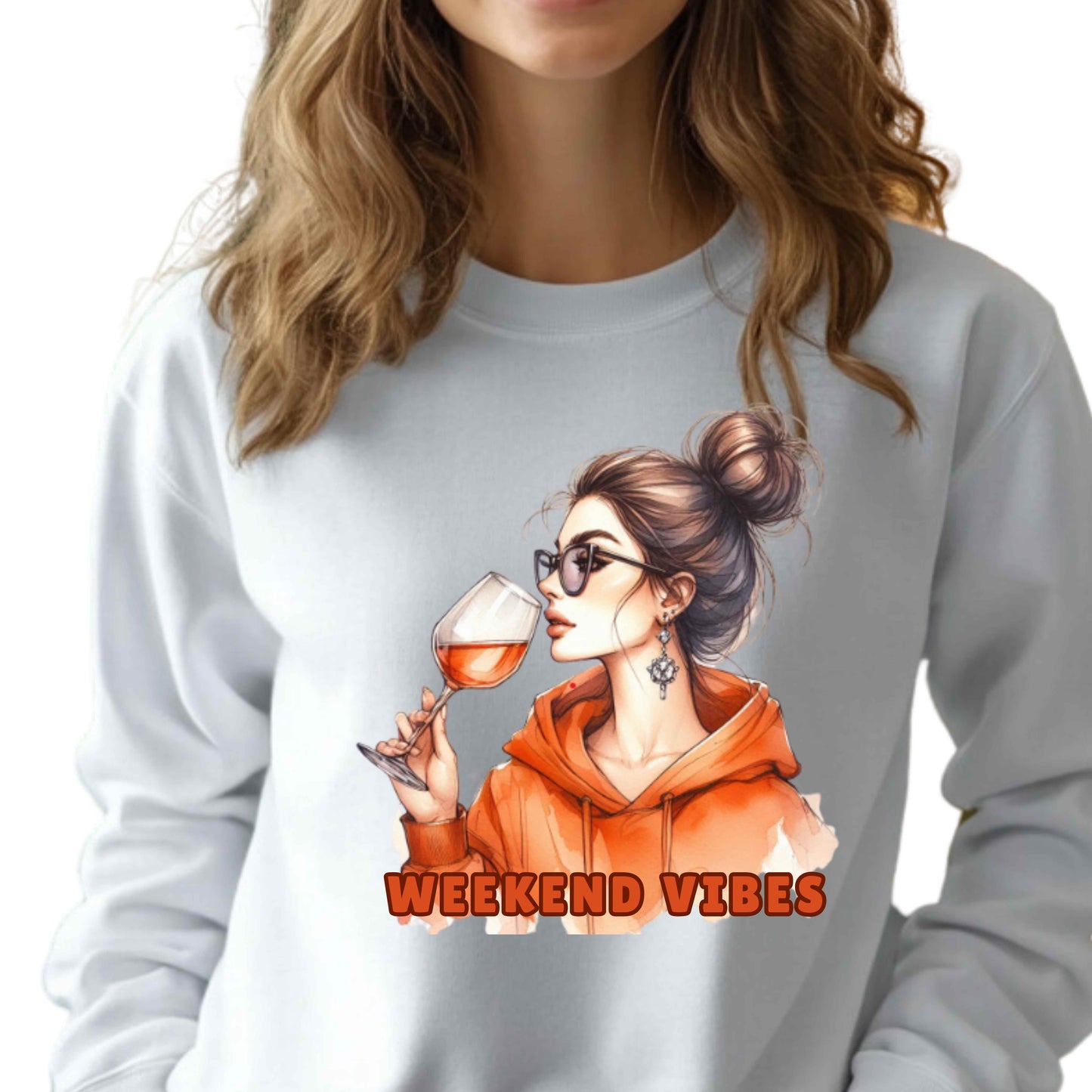 Women drinking a glass of wine, Weekend Vibes.   Pullover Hoodie