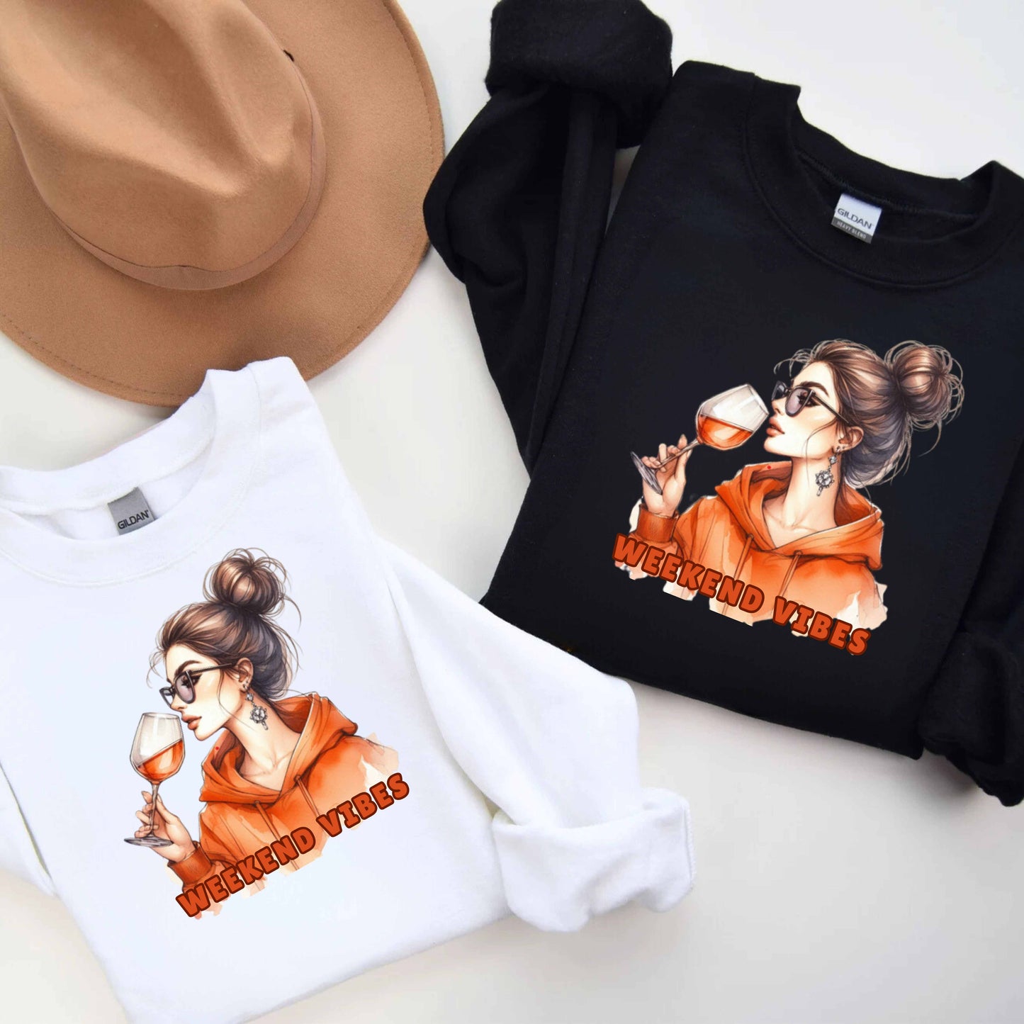 Women drinking a glass of wine, Weekend Vibes.   Pullover Hoodie