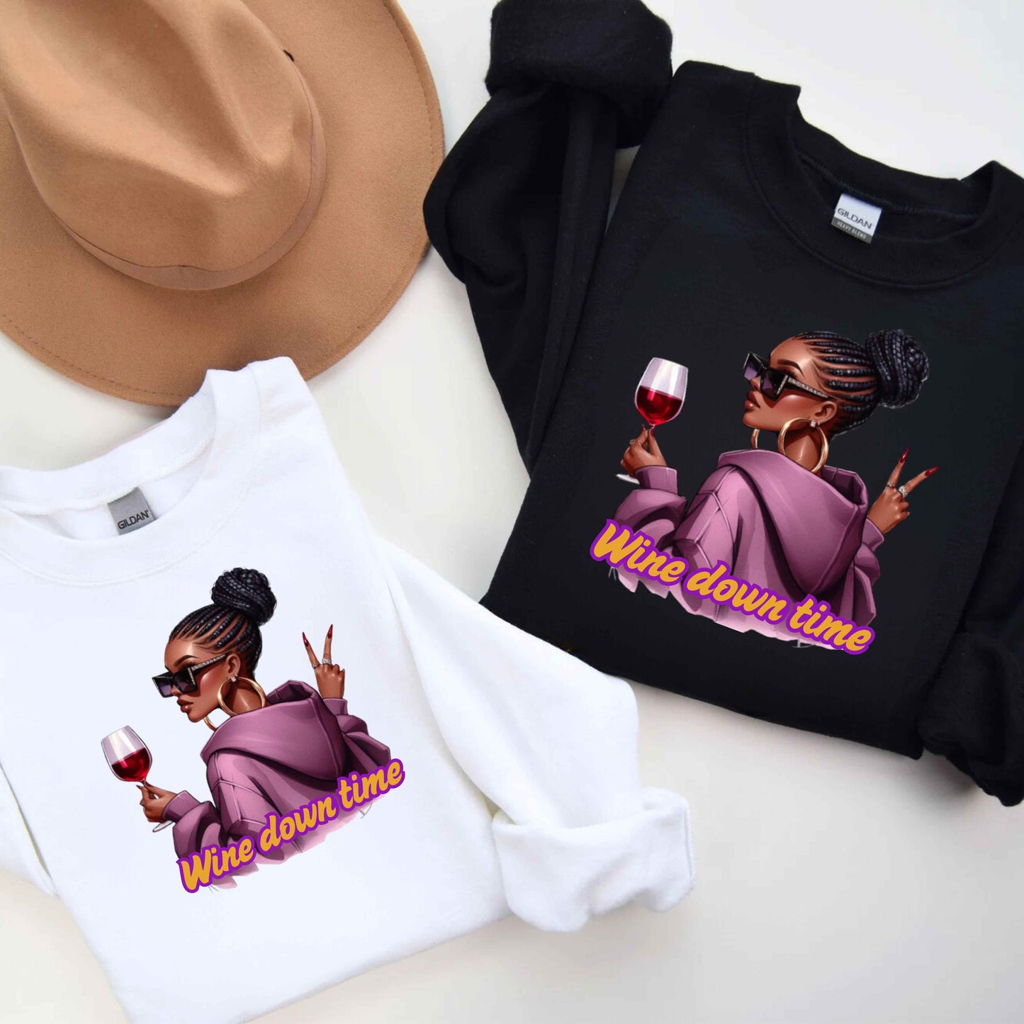 Wine down time.  African American woman wine in one hand and peace sign in the other.   Pullover Hoodie